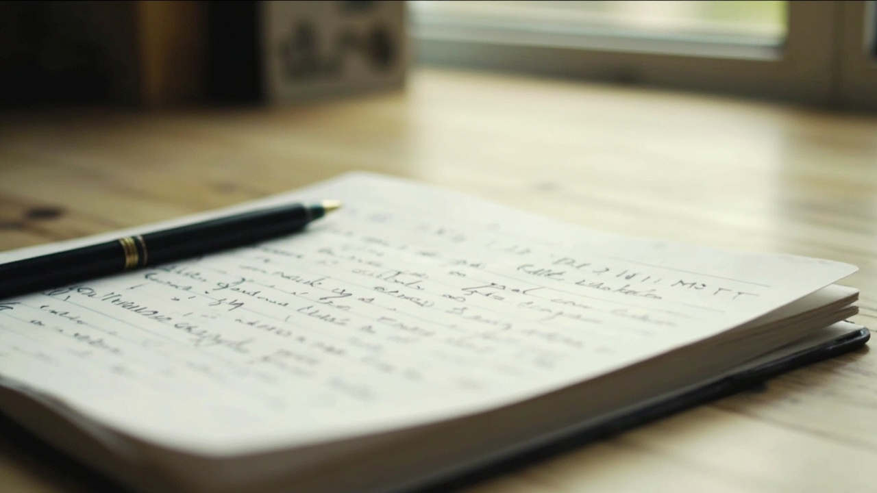 An open notebook with handwritten pros and cons about a cricket app on a desk in bright window light